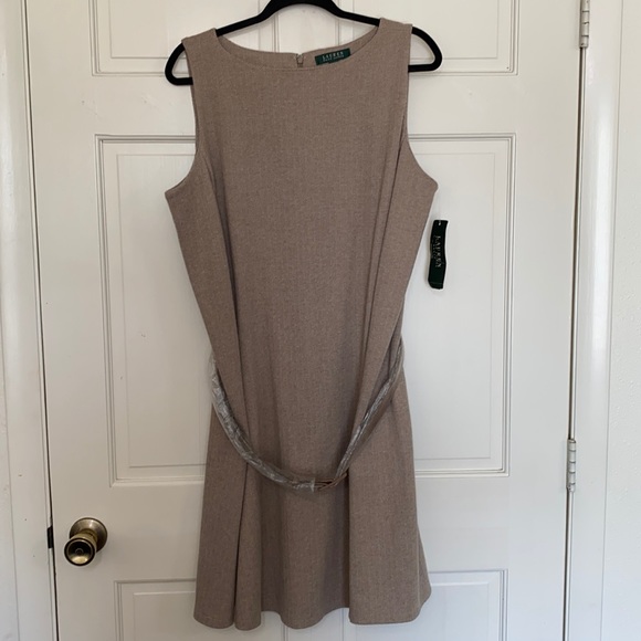 Lauren Taupe Herringbone A-Line Dress in 2X - Picture 3 of 9